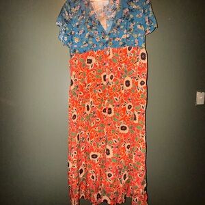 NATURAL LIFE Blue and Orange Floral Maxi Dress